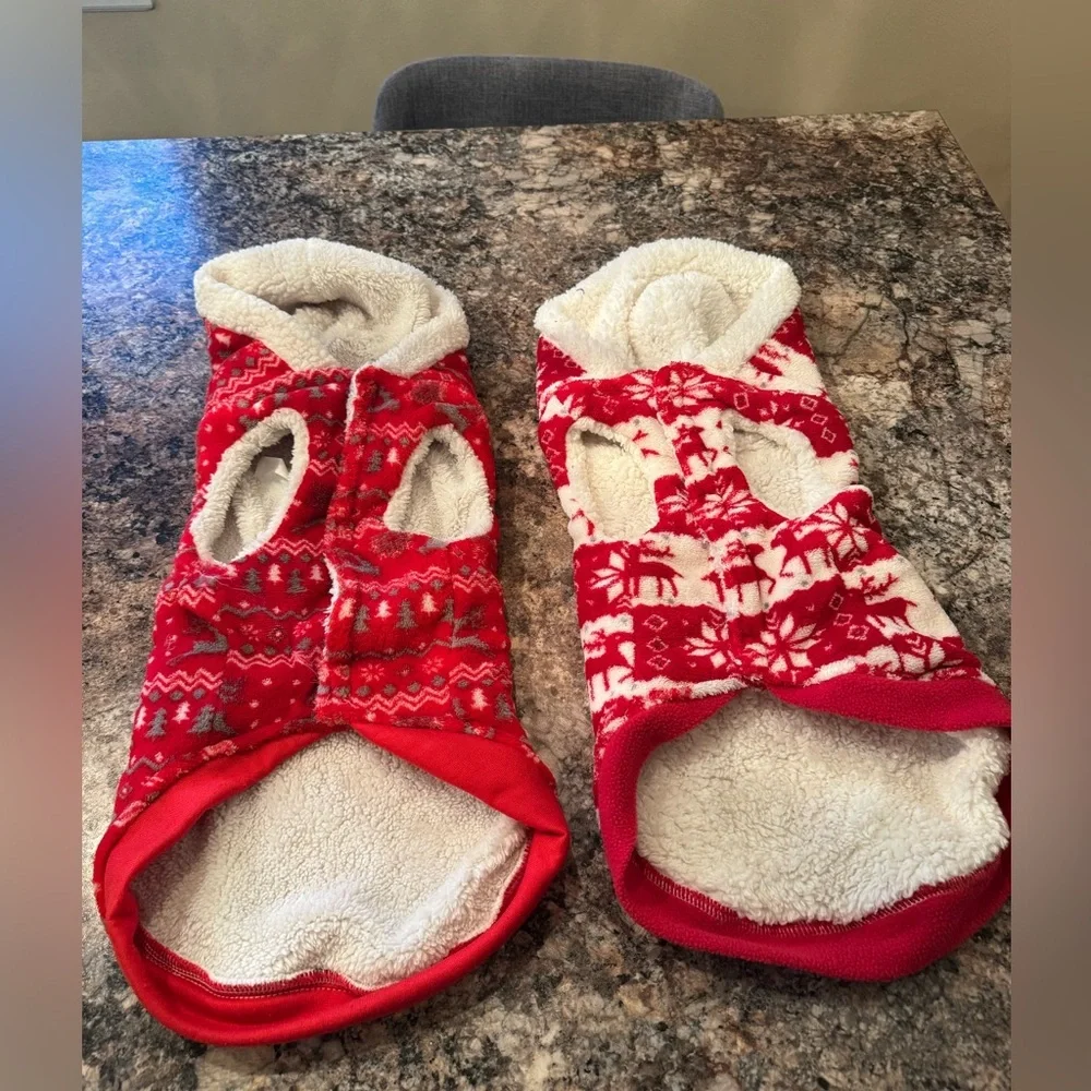 Red Festive Dog Sweaters with Reindeer Pattern